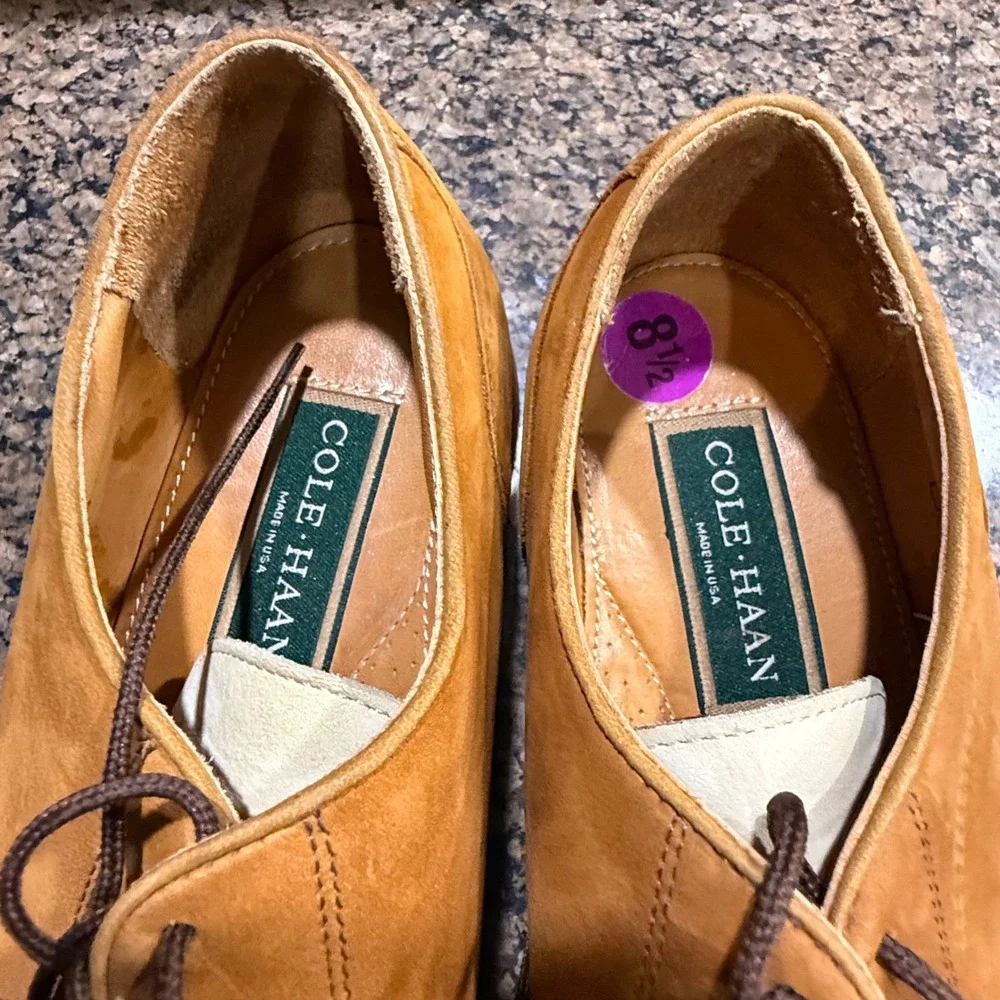 Cole Haan Mens 8.5 Two Tone Suede Leather Buck Oxfords Tan‎ Cream Made in USA
